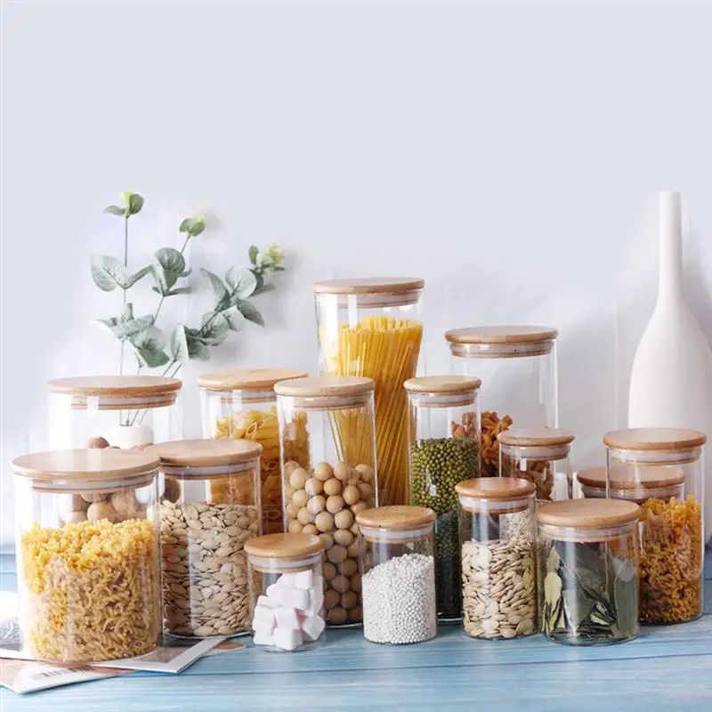 

OUNONA Kitchen Storage Box Glass Sealing Food Preservation Container Tea Coffee Bean Snacks Organizer Container with Bamboo Lid