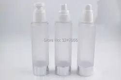 100 мл пустой Пластик матовое безвоздушного лосьон/Эмульсия/основа для бутылки, косметические серебро вакуум форсунки