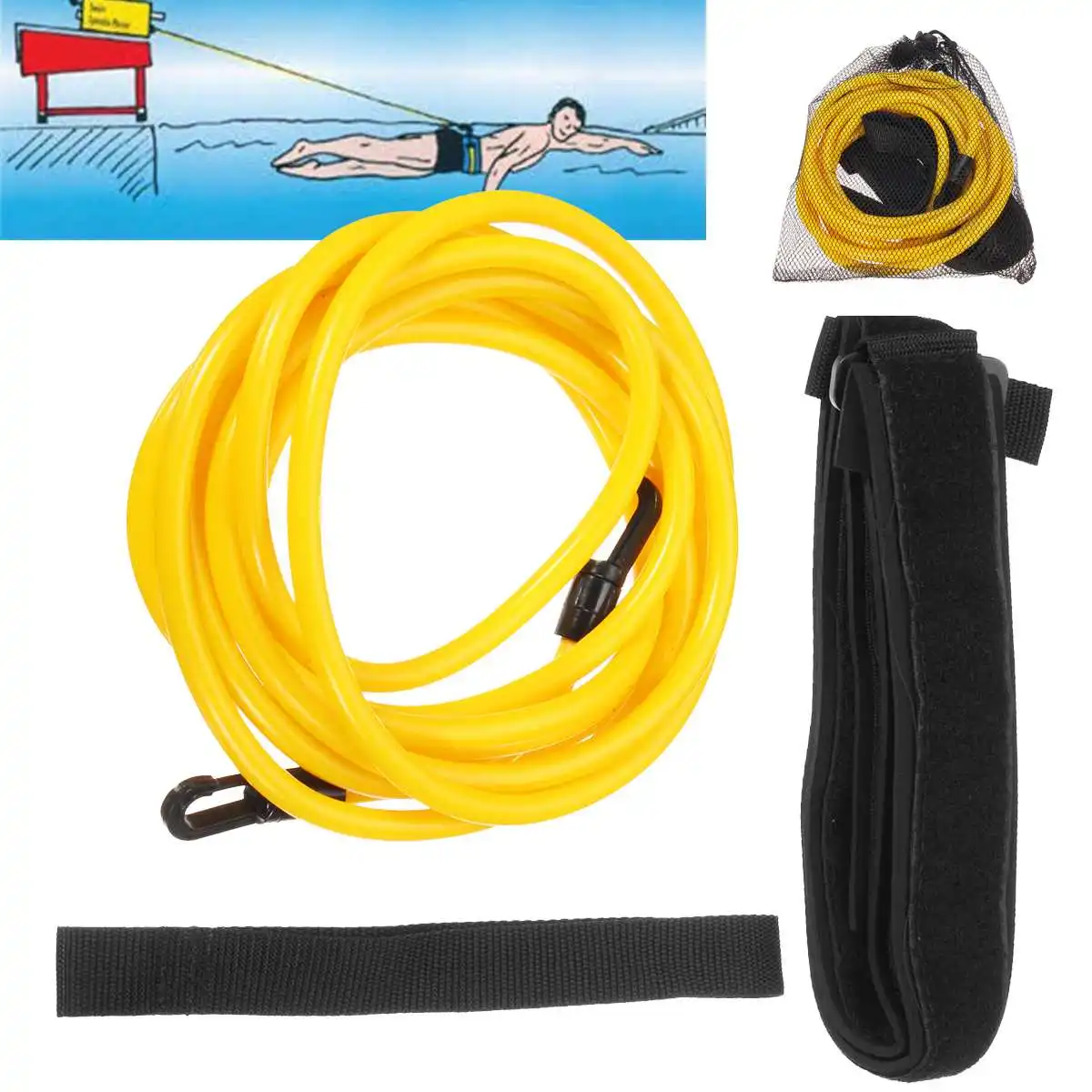 

Swim Training Resistance Belt Adults Children Exerciser Belt Traction Resistance Swim Resistance Cords Drag Belt With Pockets