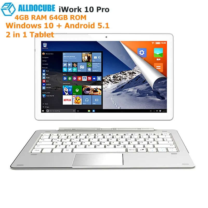 

ALLDOCUBE iWork 10 Pro 2 in 1 Tablet PC 10.1'' Windows 10+Android 5.1 Dual OS Intel Atom x5-Z8350 Quad Core 1.44GHz 4GB 64GB