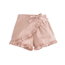 Шифоновые гофрированные шорты с дизайном «Принцесса» для детей 2-8 лет, летняя пляжная одежда для маленьких девочек, милые свободные короткие штаны с большим бантом белого, розового и синего цветов