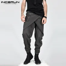 INCERUN, уличная одежда, мужские штаны-шаровары, для бега, на молнии, модные Необычные брюки, для мужчин, хип-хоп, свободные, повседневные штаны, Pantalon Hombre, S-5XL