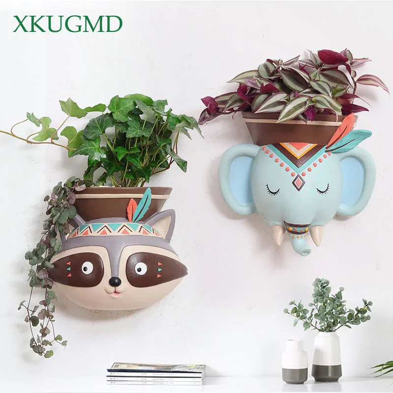 Macetas colgantes de animales para decoración del hogar, maceta creativa montada en la pared para interiores, suculentas, elefante, búho, ciervo, oso, florero colgante - AliExpress Hogar y jardín