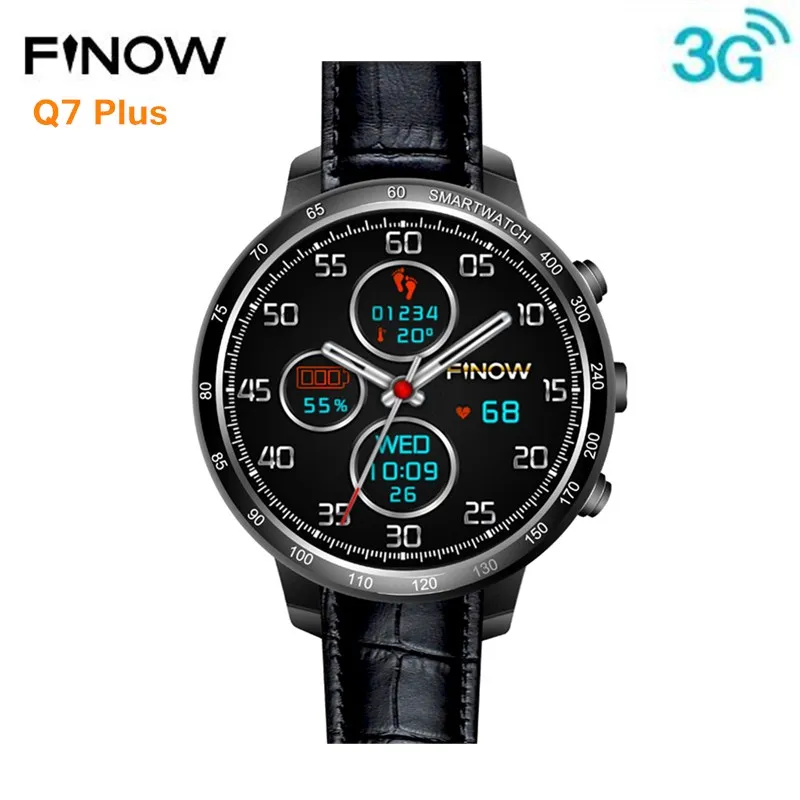 FINOW Q7 плюс 3g 1,3 дюйма Smartwatch Bluetooth 4,0 Смарт-часы Android 5,1 1. 3g Гц 4 ядра 0.4MP Камера gps IP65 Водонепроницаемый