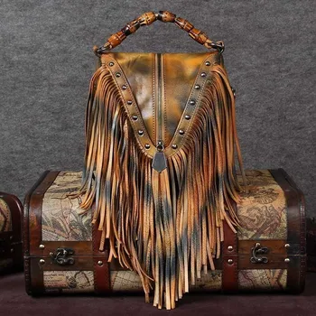

Casual Real Cowhide Crossbody leather bag women tote Bag Vintage Soft Small Trunk Shoulder tassel bag Bolsa Feminina Handbags