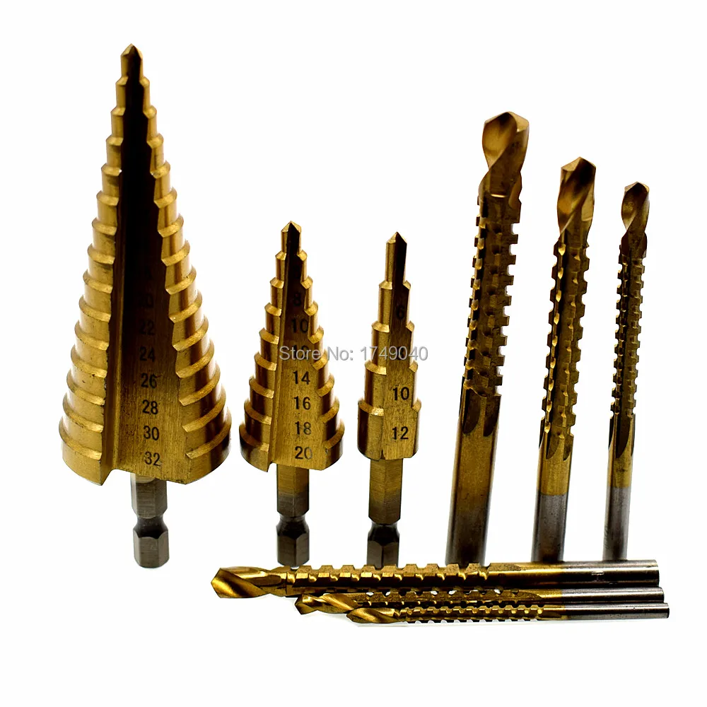 Titanium Step Drill Bits Wood Metal Plastic Drilling Hole 1/4