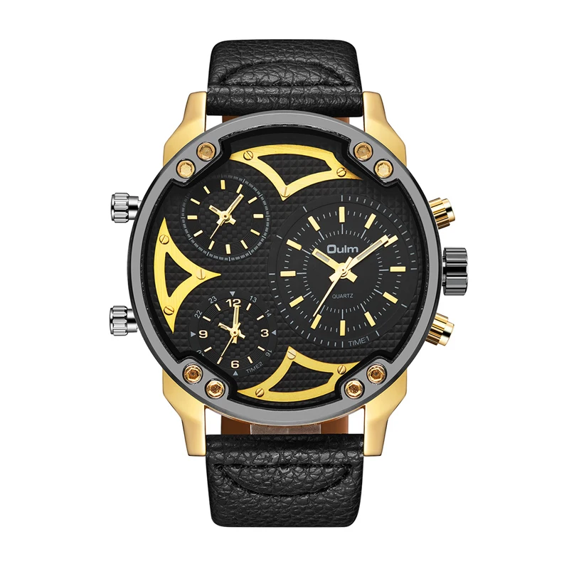 

2018 Oulm Brand Men's Watch Multi-Time Zone Fashion Trend Watch Small Three-Pin Leather Strap Free Delivery