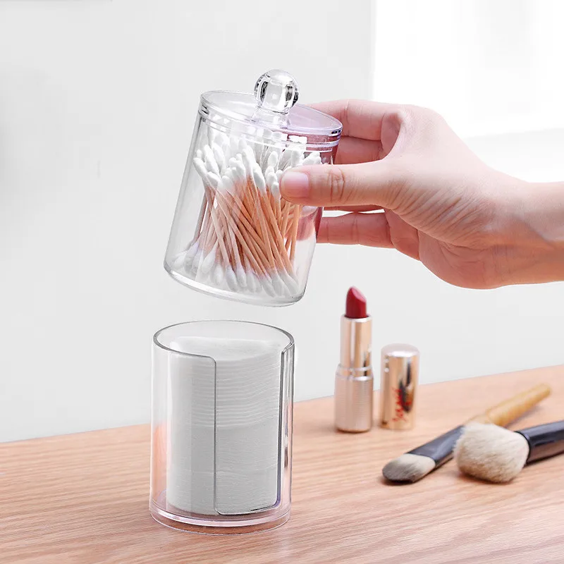 Acrylic Multifunctional Round Qtip Container Cosmetic Makeup Cotton Pad Organizer Jewelry Storage Box Holder and Candy Jars