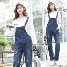 Женский джинсовый комбинезон дамы свободные джинсы комбинации большой размер 2XL женский Повседневное дырявые джинсовые комбинезоны с карманом