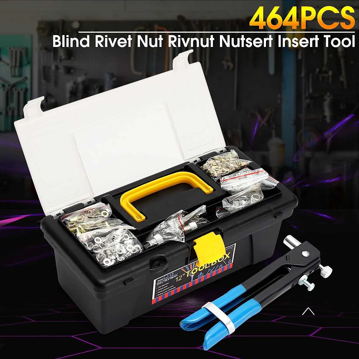 

464pcs M3 M4 M5 M6 M8 Ciego Remache Rivet Nut Rivnut Nutsert Insert Alicate Set High Quality Hand Riveting Tool Steel + Aluminum