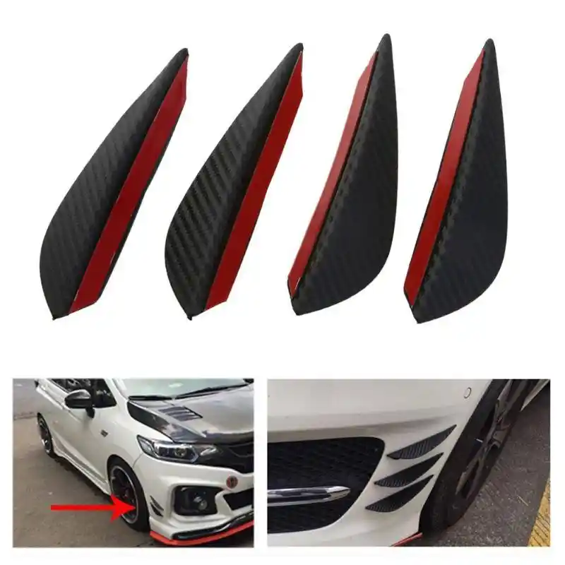 4Pcs Carbon Fiber Car-Styling Front Bumper Lip Splitter Fins Body Spoiler Decor Black Car Spoiler Kit
