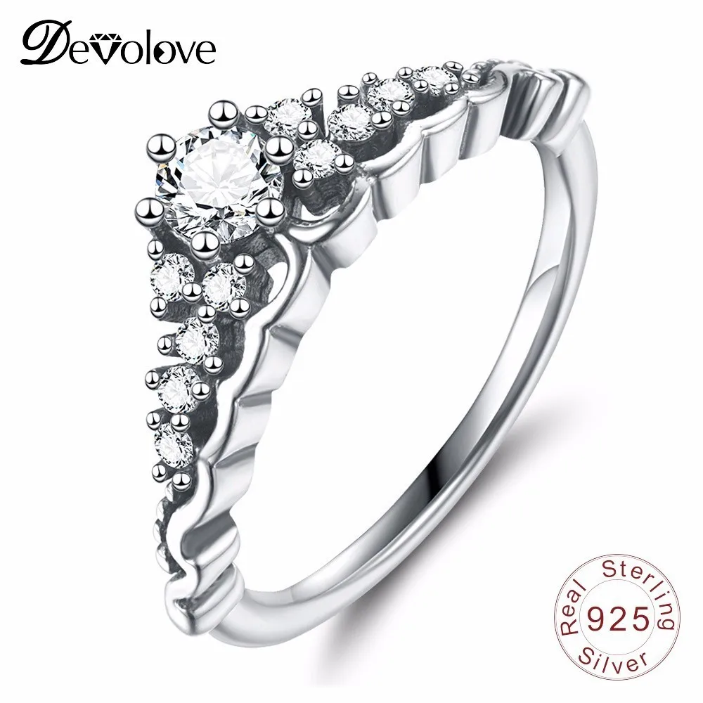 

DEVOLOVE Authentic 925 Sterling Silver Fairytale Tiara Ring For Women Engagement Rings Fashion Jewelry PSRI0128-B Dropshipping