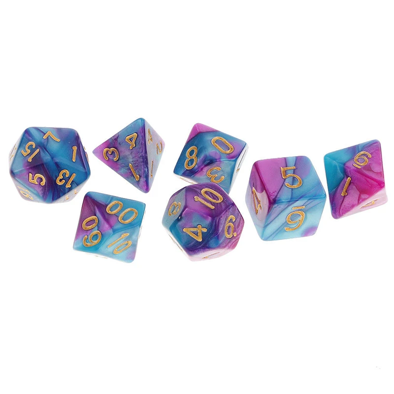 Высокое качество 7 шт. фиолетовый синий пакет многогранных игральных костей для DND TRPG MTG вечерние настольные игры игрушечные игральные кубики набор золотых цифр