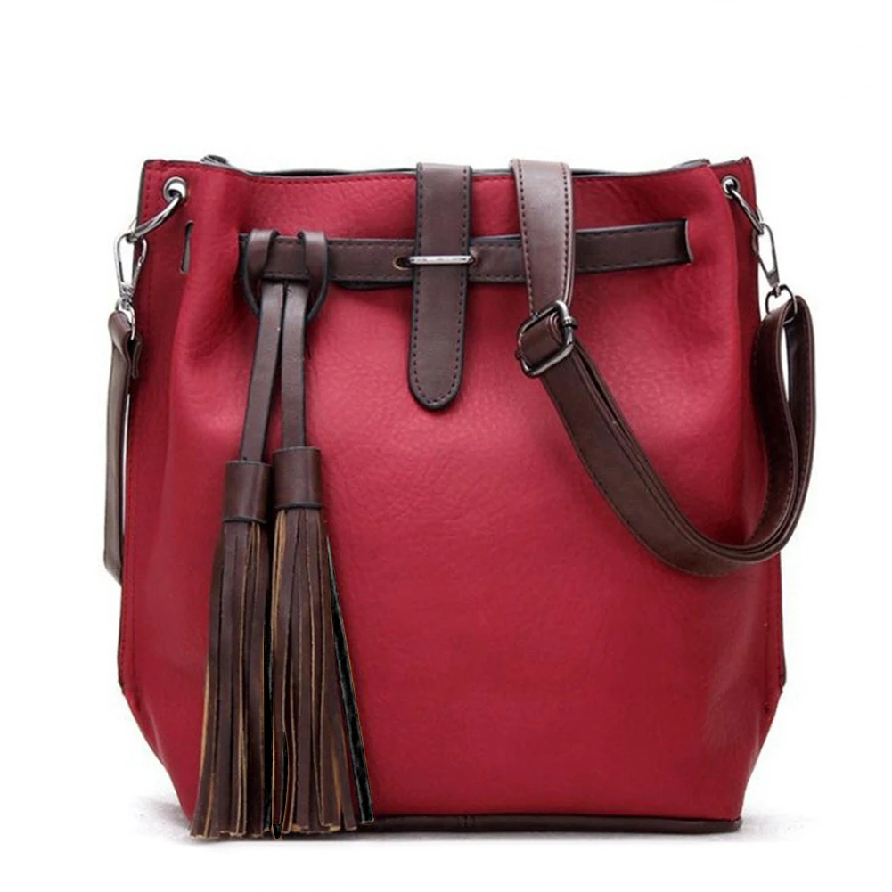 Women's Chic Leather Tassels Decor Bucket Bag Shoulder Cross Body