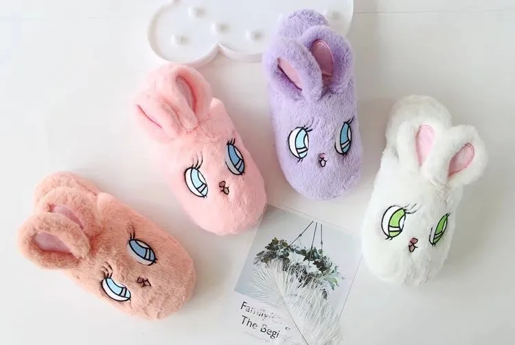Kawai Girl Chuu Rabbit/4 цвета Яркие домашние хлопковые фланелевые тапочки с большими