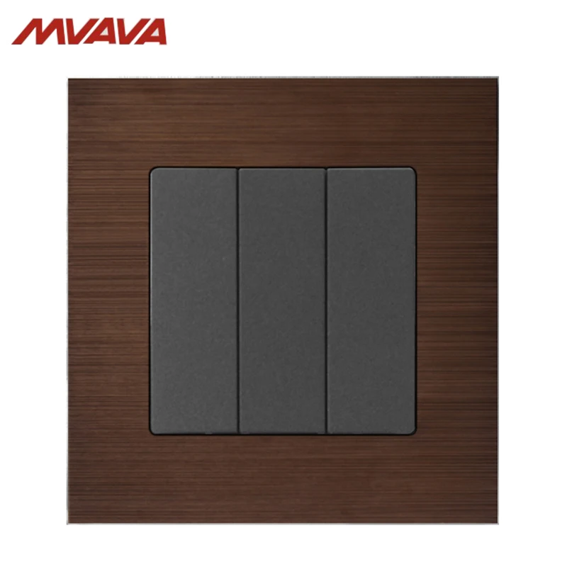

MVAVA 16A Light Switch 3 Gang 1/ 2 Way Lamp Wall Push Button EU/UK Standard Alumimum Brusted Light Control AC 220V Free Shipping