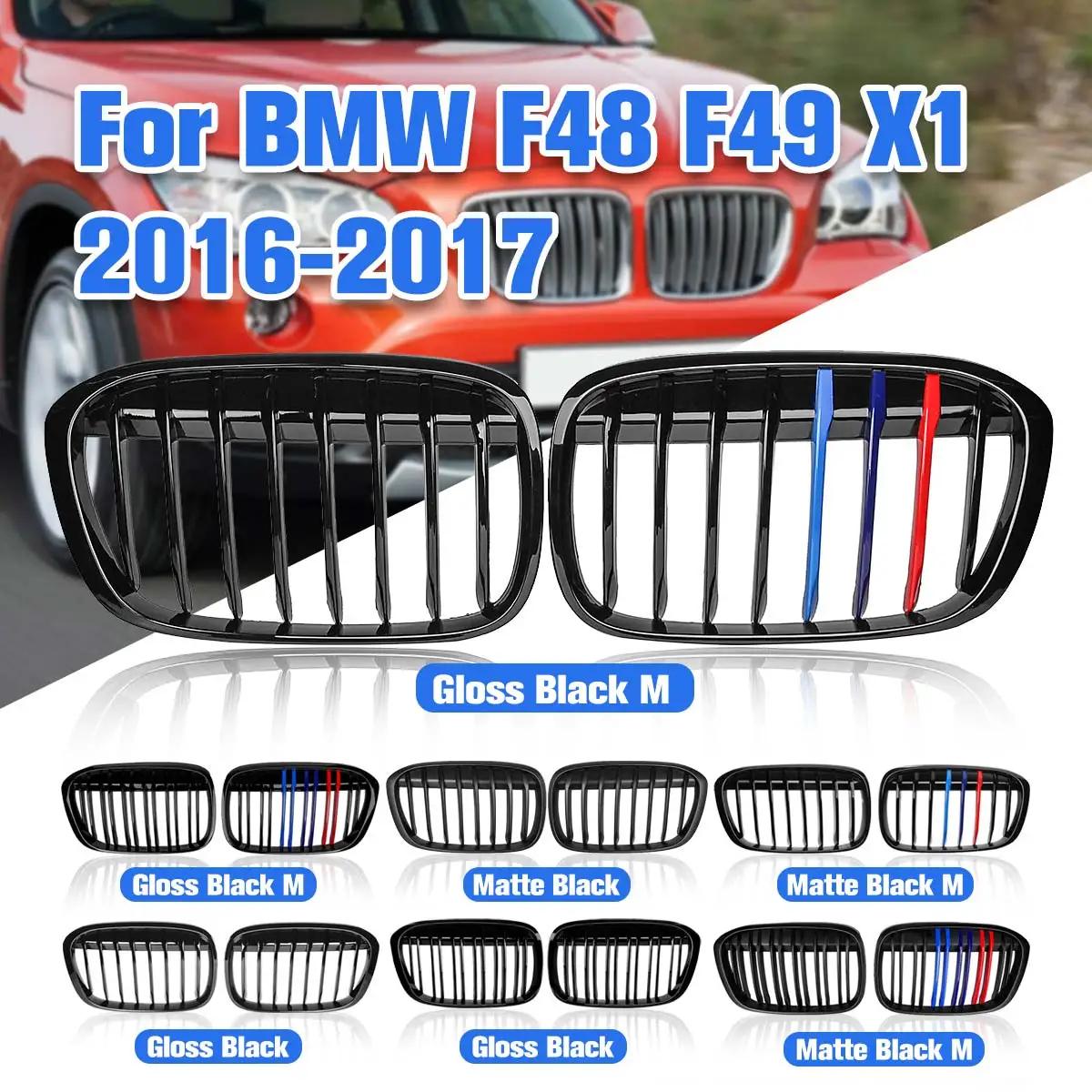 

Pair Matte Black/Gloss Black M-Color Front Kidney Grill Grille For BMW F48 F49 X1 2016-2017 Car Styling