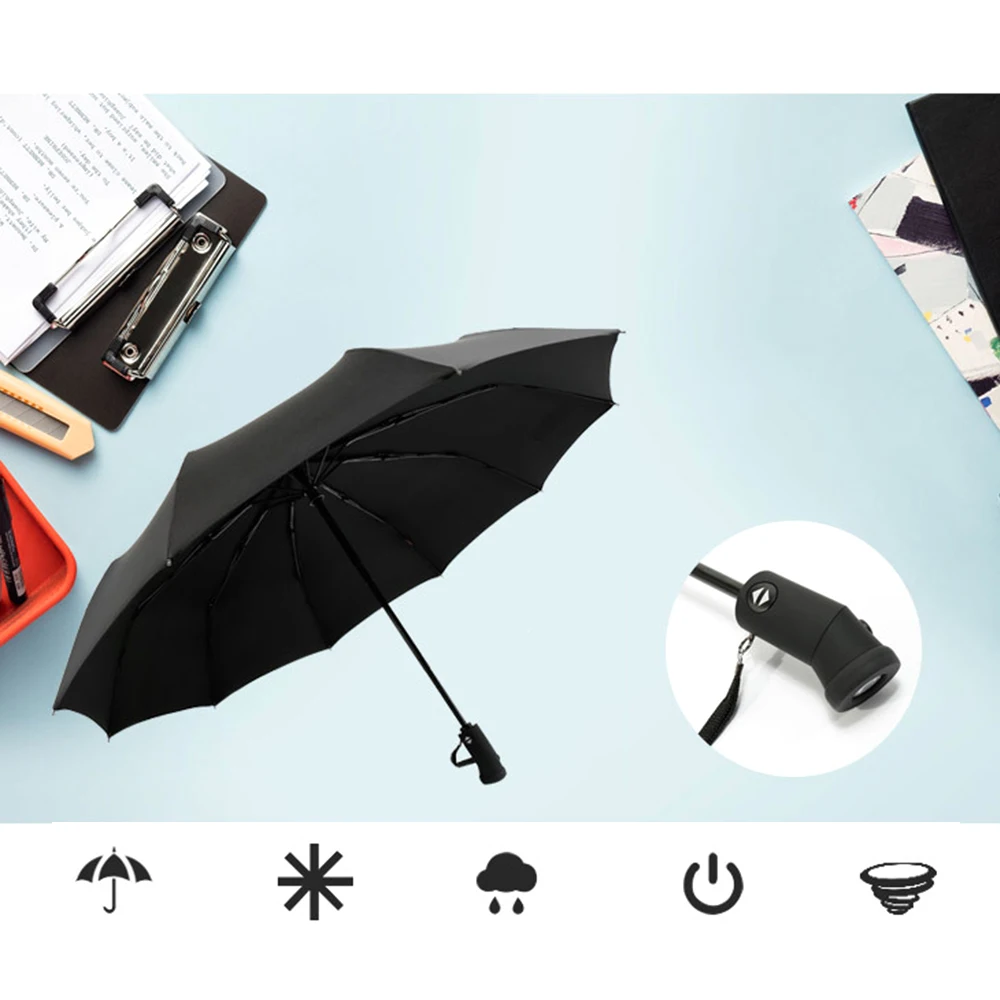 

Useful Folding Compact Umbrella Windproof Auto Open Close LED Flashlight Handle Umbrella 2019