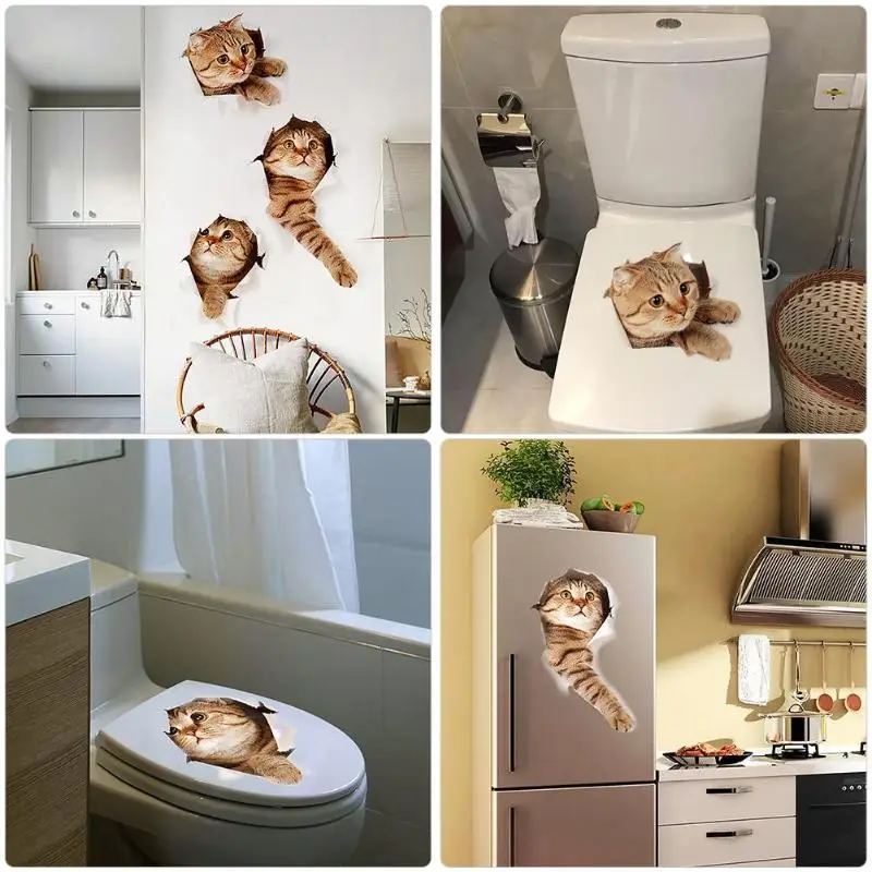 

3D Cats Wall Sticker Toilet Stickers Hole View Vivid Dogs Bathroom Home Decoration Animal Vinyl Decals Art Sticker Wall Poster