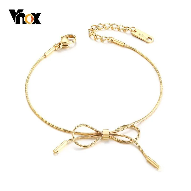 

Vnox Elegant Tie Charm Bracelets for Women Thin Rope Link Chain Girl Female Wrist Gifts Stainless Steel Jewelry