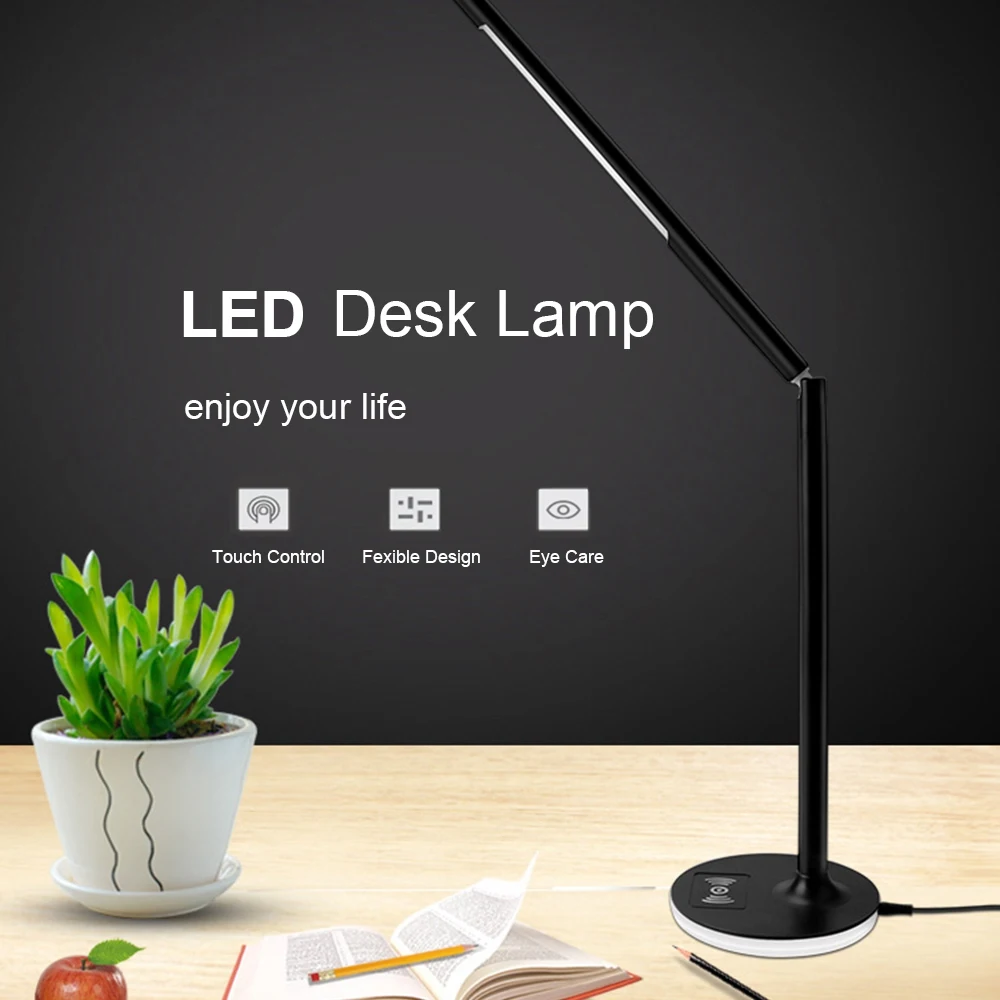 

Led Table Lamp Wireless Charging Dimmable Contact Eye Protect Removable Office Read Desk Light 360 Degree Rotation Output