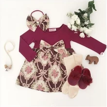 Малышей Одежда для детей; малышей; девочек цветок хлопка праздничное платье модное платье Бант одежда 6-18 м От 1 до 4 лет