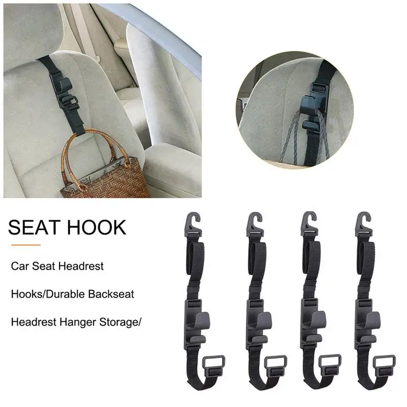 

4 Pack Car Seat Headrest Hooks Backseat Hanger Storage for Handbags Purses Coats Grocery Bags Universal Vehicle Car Seat
