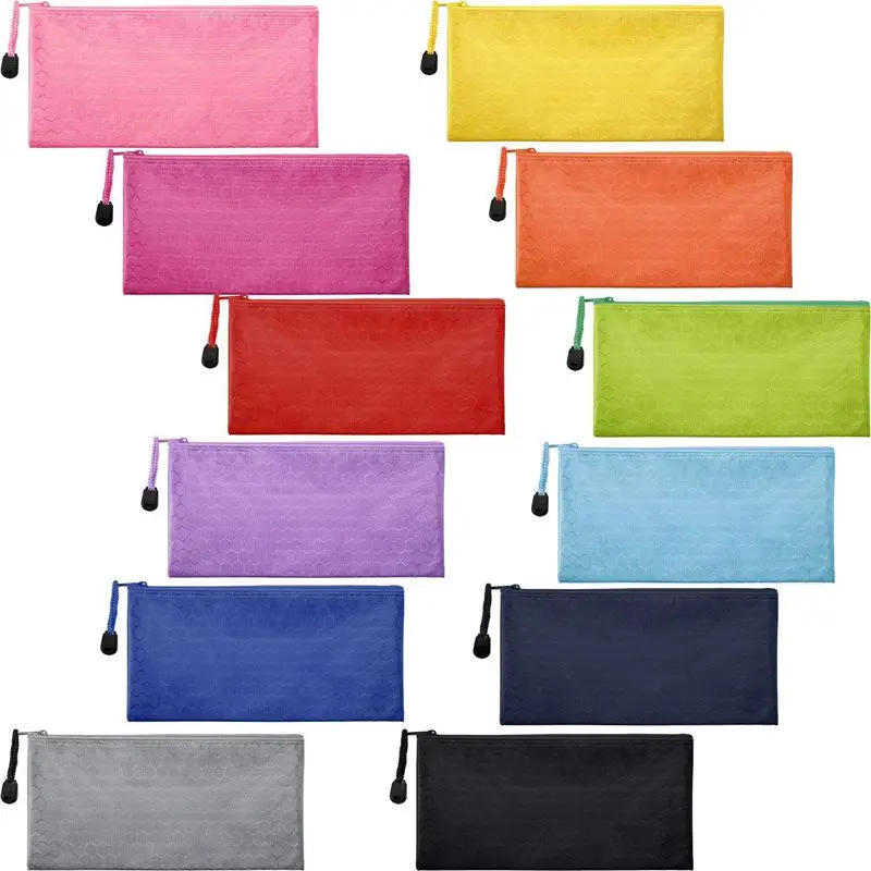12 Pieces Colors Zipper Waterproof Bag Pencil Pouch for Cosmetic Makeup Office Supplies and Travel Accessories | Канцтовары для
