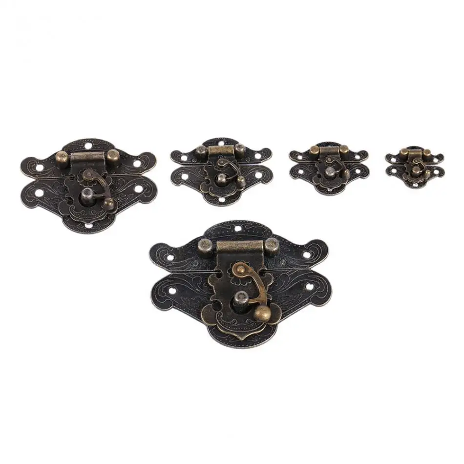 1Pcs L/M/S/XS/XXS Antique Bronze Zinc Alloy Decorative Lock Hasp Retro Vintage Wooden Jewelry Box Cabinet Padlock With 6 Screws