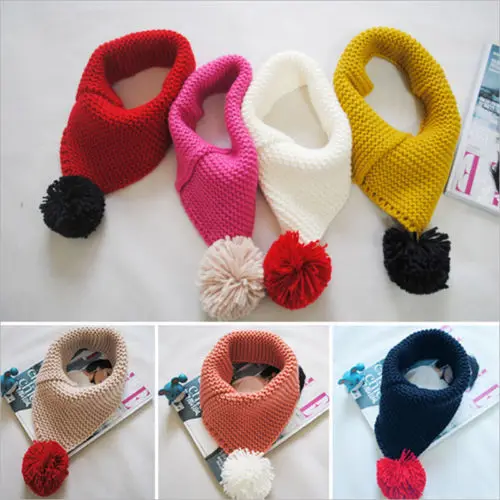 

Cute Toddler Baby Kids Boys Girls Neck Scarf Winter Warmer Knitting Wool Scarves Fur Triangle Neckerchief 2-6Y