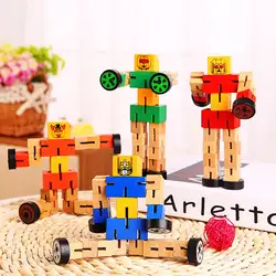 Деревянные трансформации Робот строительные блоки автомобили игрушки для детей, подарки портативный