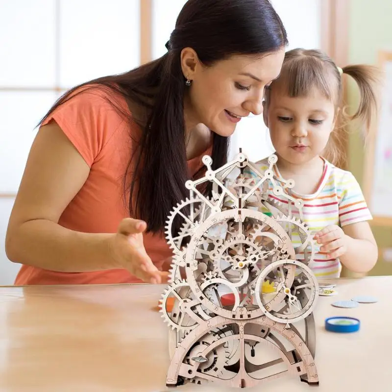 

DIY 4 Kinds Marble Run Game DIY Waterwheel Wooden Model Building Kits Assembly Toy Gift for Kid 3D Wooden Model Building Kit Toy