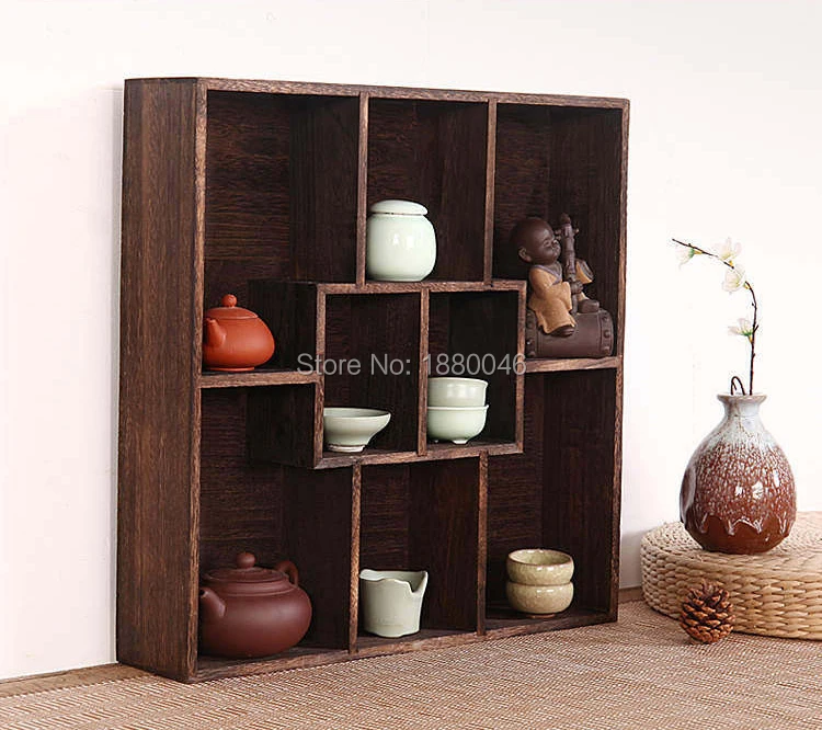 

New item 47x47cm Burnt Paulownia Wood teapot shelf wood rack Tea Trays Tea Saucer Chinese teacup collection Crafts display tray