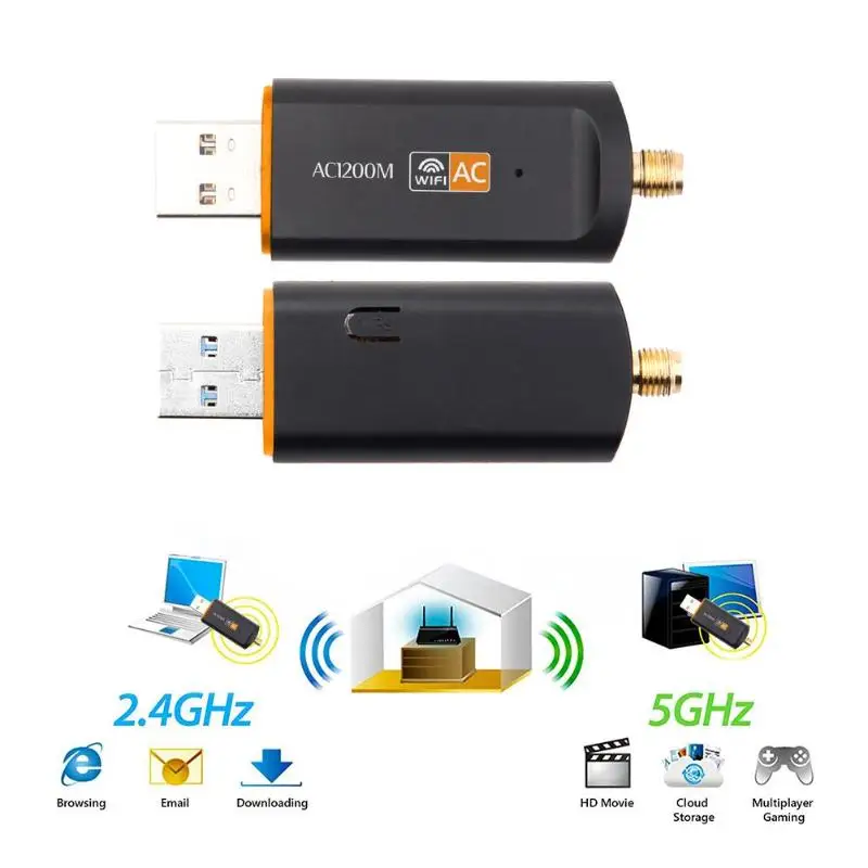 Быстрая 2,4G/5,8G wifi 1200Mbps USB 3,0 двухдиапазонный адаптер беспроводная сетевая карта переменного тока с поворотная антенна с 802.11ac для Lapto