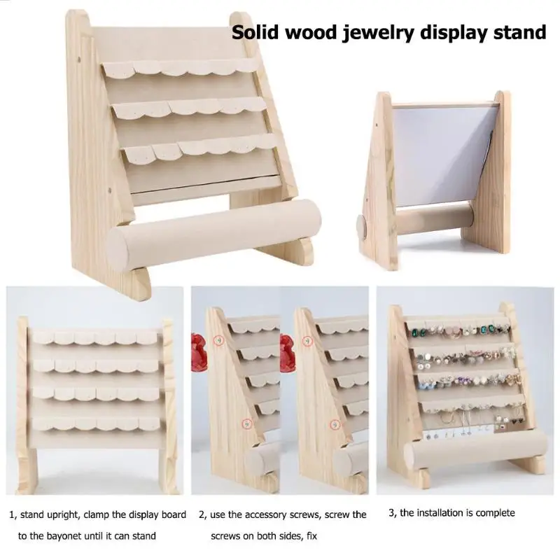 Wooden Jewelry Organizer Stand Props Earrings Bracelet Storage Display Rack