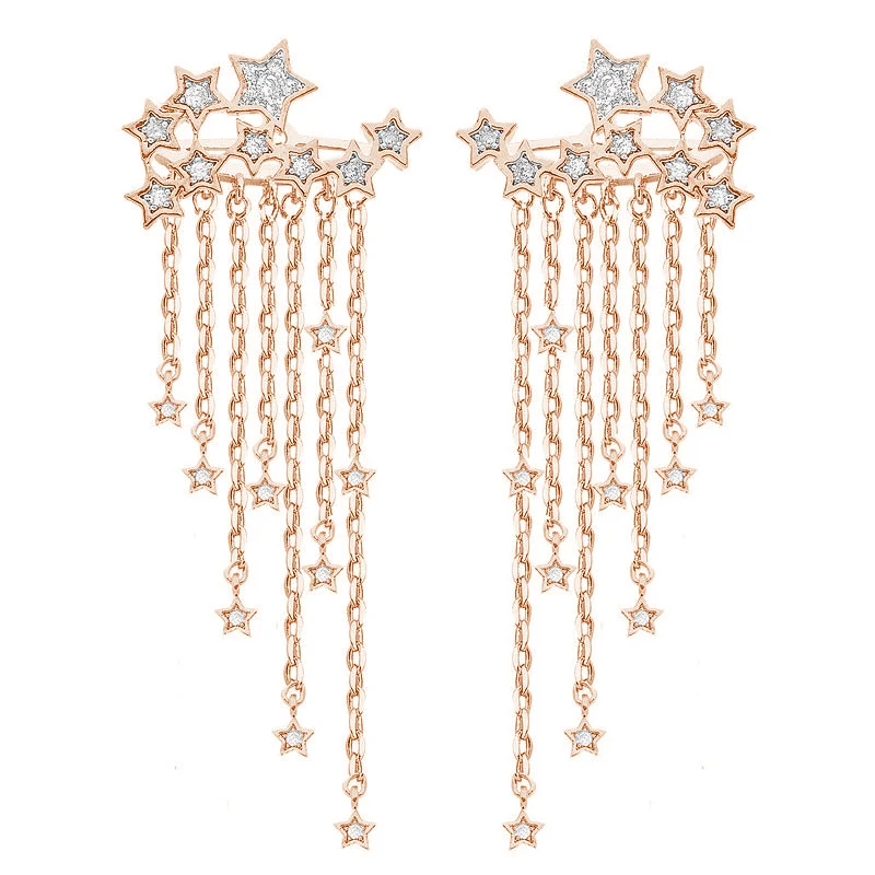 Long Earrings Pendant 1 Pair Women Tassel Gold/ Silver Color Stylish Girl Women Star Streamlined Fashion Crystal