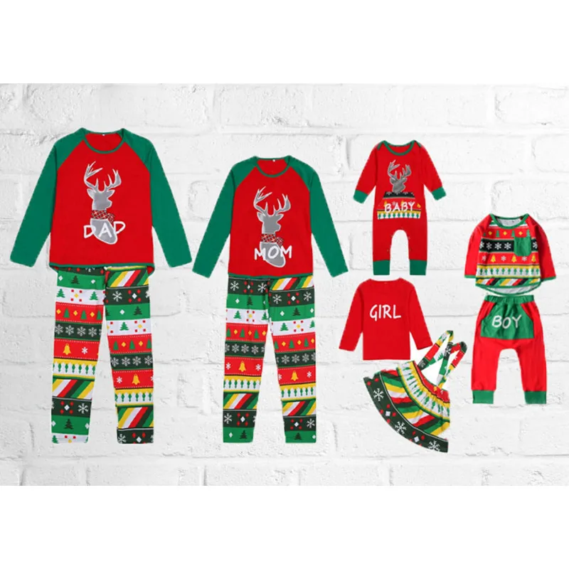 

family christmas pajamas look PJ's Monther Mon Father Dad Kid Infant Children PJs Set Xmas Pajamas Sleepwear family clothing