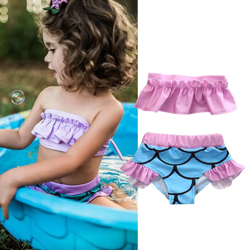 Милый купальный костюм русалки из двух предметов для маленьких девочек, пляжный купальный костюм с рисунком для маленьких девочек, купальный костюм, сетчатый купальный костюм, комплект бикини