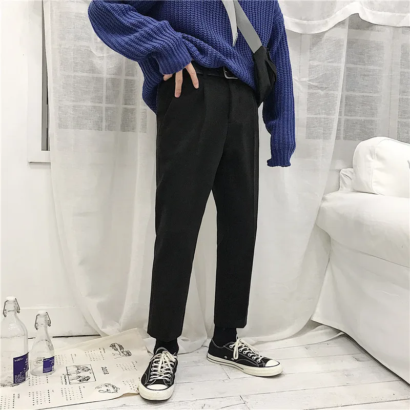 Men's Casual Pants 2019 Spring New Solid Color Personality Nine Points Pants Wool Pants Loose Self-cultivation Men's Trousers