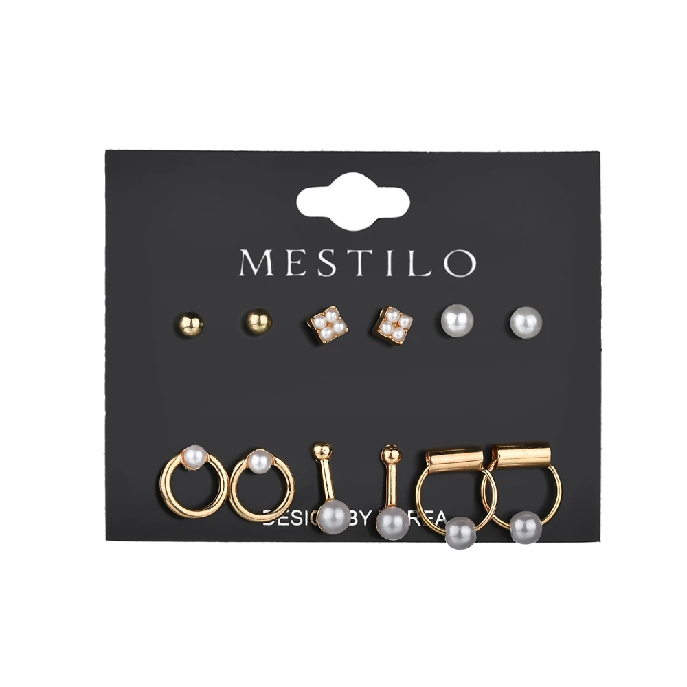 

MESTILO 6 Pairs/set Simulated Pearl Earrings Sets For Women Gold Color Circle Earing Female Trendy Jewelry Pendientes Mujer Moda