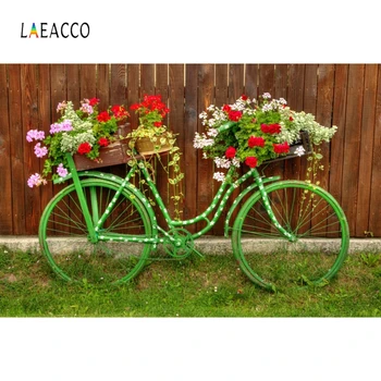

Laeacco Garden Flower Basket Floret Bicycle Backdrop Photography Backgrounds Customized Photographic Backdrop For Photo Studio