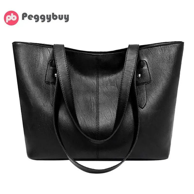 Classic Women Casual Pure Shoulder Handbags PU Leather Large Capacity Totes Shoulder Bag Large ...
