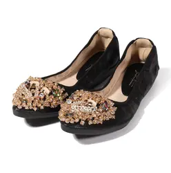 NIS/женские балетные костюмы туфли на низком каблуке для принцесс, осень горный хрусталь лиса Женская обувь на плоской подошве, мягкая
