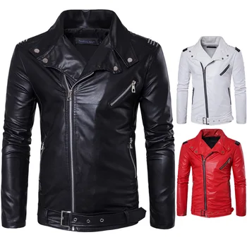 

2018 Pu Leather Jacket Men Turn-Down Collar Solid Men Faux Fur Coats Bomber Slim Motorcycle Black Jacket Male Veste Cuir Homme