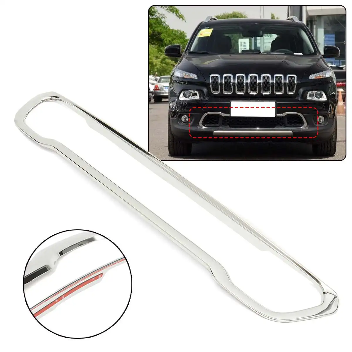 

Car Chrome Front Bumper Lower Grille Cover Trim For Jeep Cherokee 2014-2016