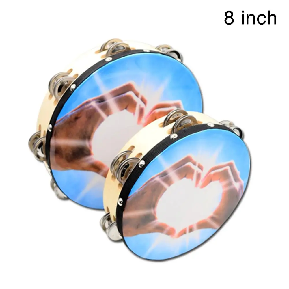 Wooden Handheld Double-row Tambourine Frame Drum For Church Party Dance Prop Adults Kids Percussion Orff Musical Instrument