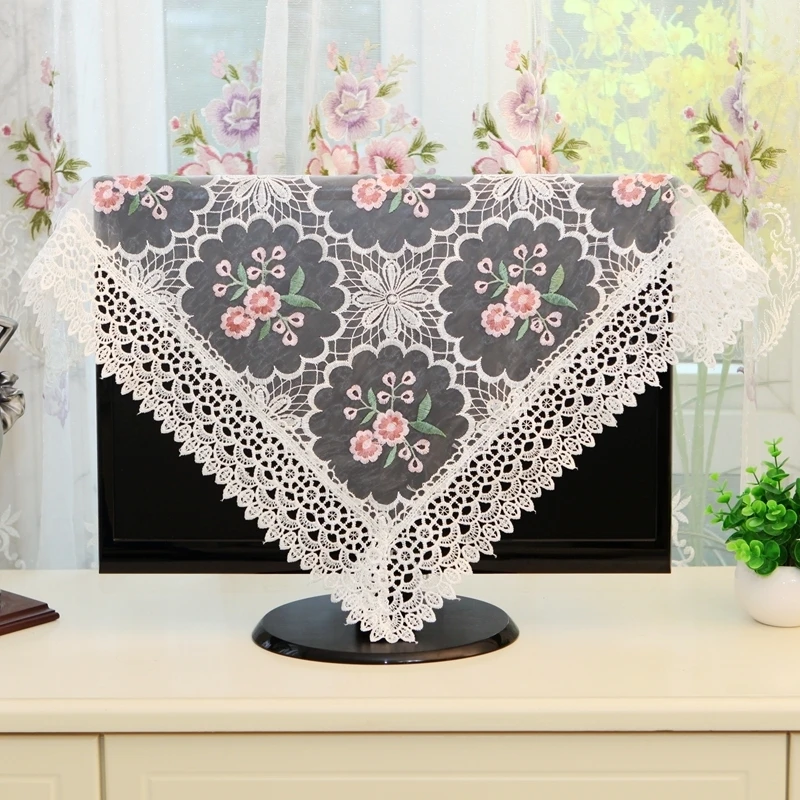 

Modern Satin Lace Exquisite Embroidery Tablecloth Dining Table Doilies Dust Cover For Small Furniture Home Kitchen Decoration