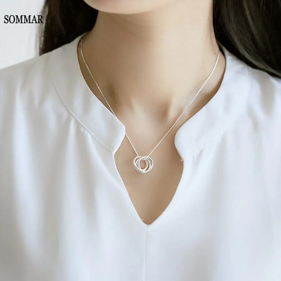 

SOMMAR floating charms silver 925 jewelry Maiden necklaces pendants round collier femme Elegant