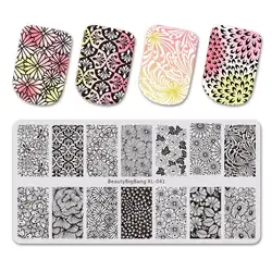 1 шт. BeautyBigBang XL 041 элегантность цветок ногтей листы со штампами трафарет для штамповки 3D форма с геометрическим принтом
