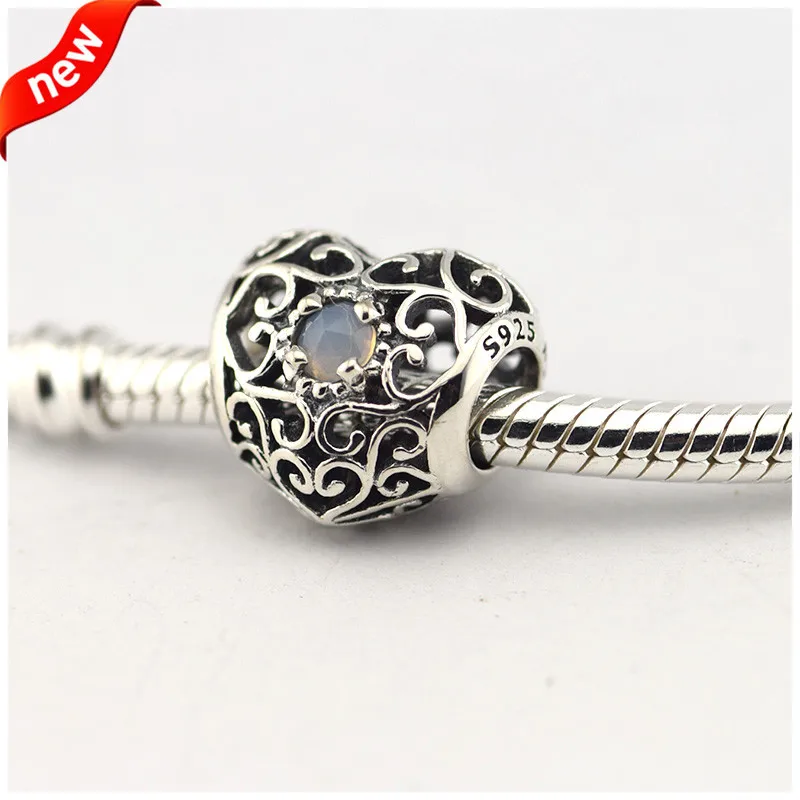 

Beads Fits Pandora Bracelets Genuine 925 Sterling Silver Original June Signature Heart Charms Bead for Jewelry Making Wholesale